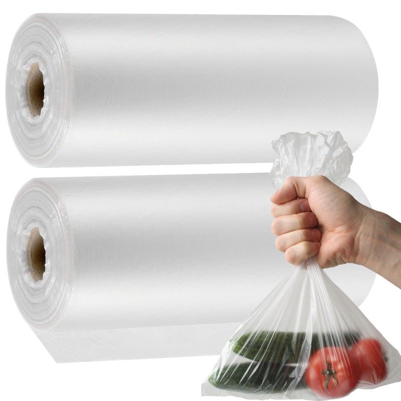ZEONHAK 1000 Count 10 x 14 Inches Plastic Produce Bags Clear Plastic Produce Bag Roll for Bread Fruits Vegetable Kitchen 500 Bags x 2 Rolls